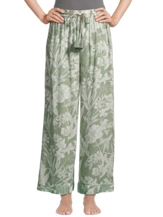 Cost Plus World Market Pants - World Market Mila Floral Drawstring Wide Leg Pants in Sage and Ivory Boho L/XL